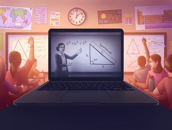 Laptop in front of a traditional classroom whiteboard