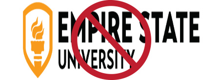 Empire State University logo with line crossing out wrong proportions