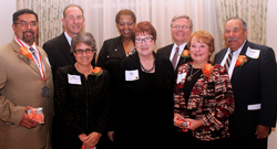 Front row left to right: Carlos M. Benitez, ’03, Nan L. Haynes, ’88, Dean Nan DiBello, Janet Falk, ’88, ’90, ’94
Back row left to right: Mark J. F. Schroeder, ’82, Lorraine E. Peeler, ’88, Dennis J. Richards, ’00, ’01, ’12, George K. Arthur, ‘77
