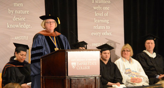 Assistant Professor and Unit Coordinator Cynthia Bates, Schenectady Unit, Northeast Center; Susan H. Turben Chair in Mentoring ’14; recipient of the Empire State College Foundation Excellence in Mentoring Award ’13; SUNY Chancellor’s Award for Excellence in Teaching ’13; faculty speaker at President Hancock’s inauguration