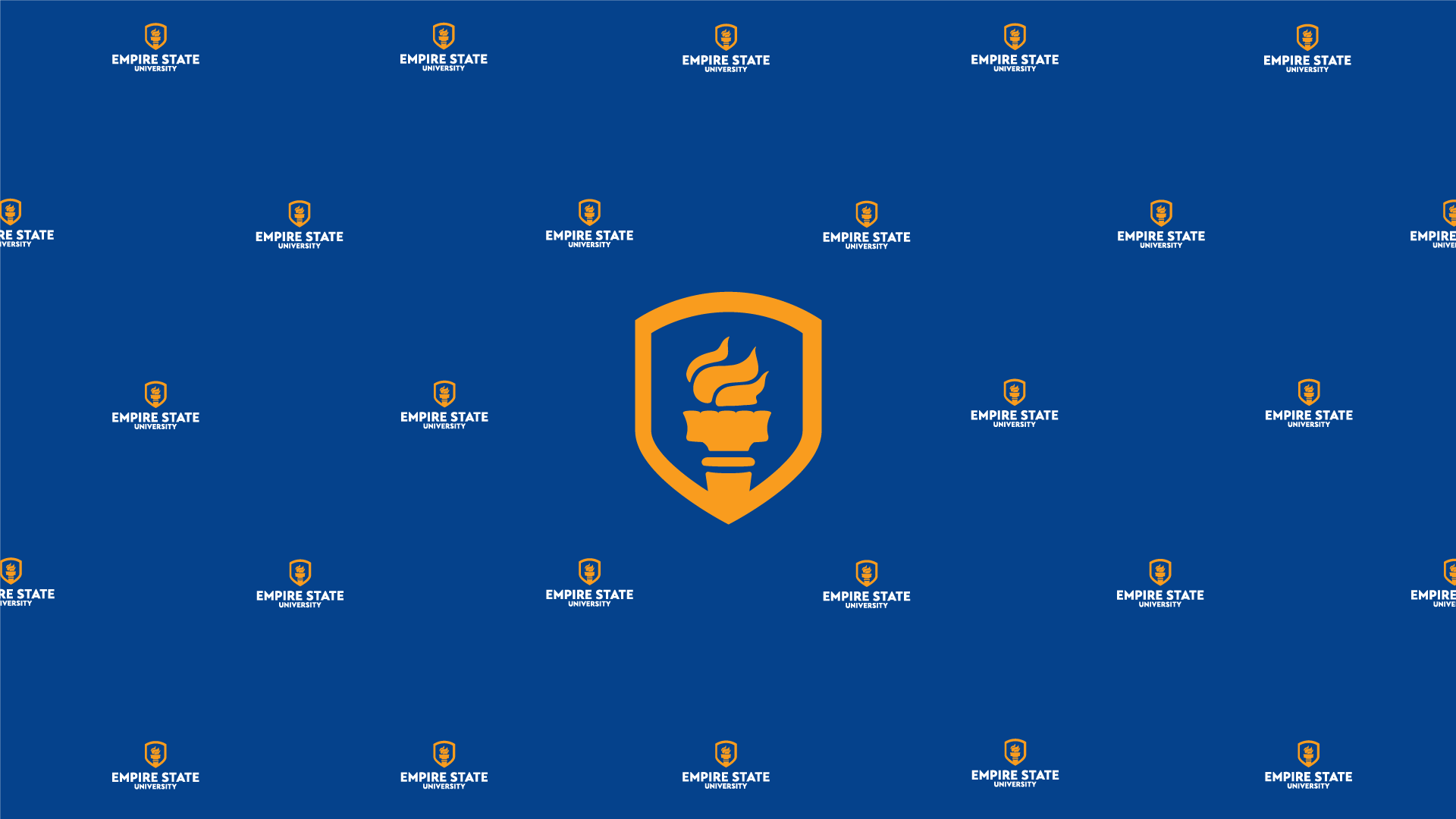 Teams background with the university shield surrounded by Empire State University logos